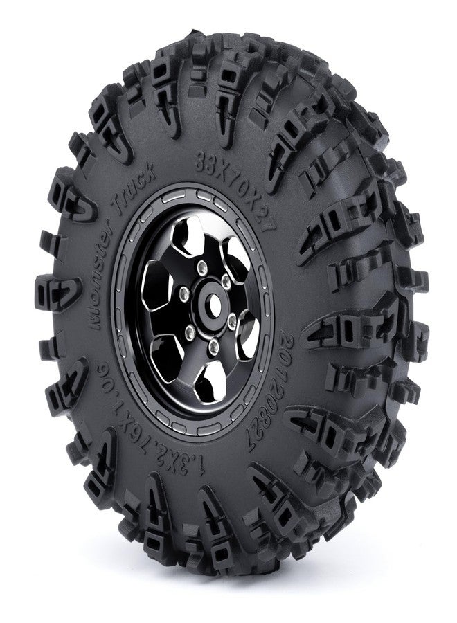 WEFEINO 4PCS 1.3" Aluminium Wheels Rims Hub & 70mm Soft Rubber Tires Upgrade Parts for 1/24 Axial SCX24 1/18 Tra-xxas TRX4-M RC Crawler Car (Black) - Image 3